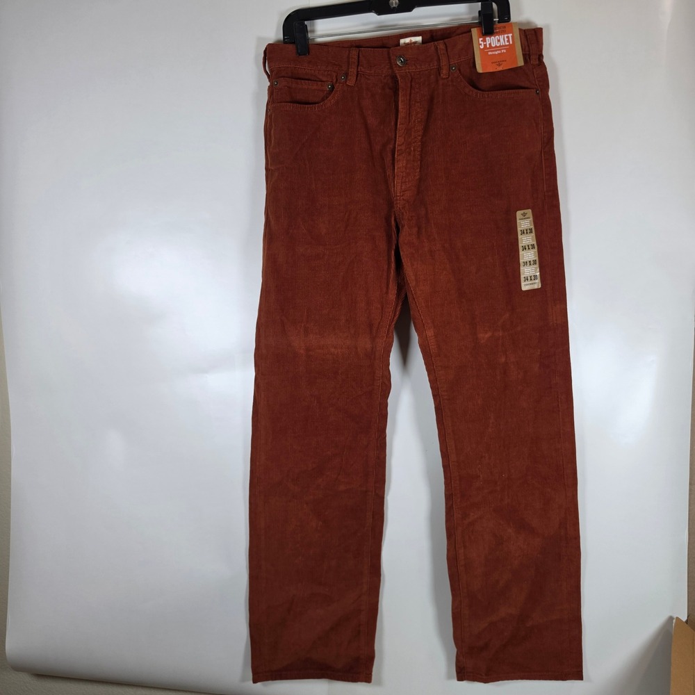 Dockers Mens Straight Fit 5-Pocket Corduroy Pants Rust Orange 34x30 NEW